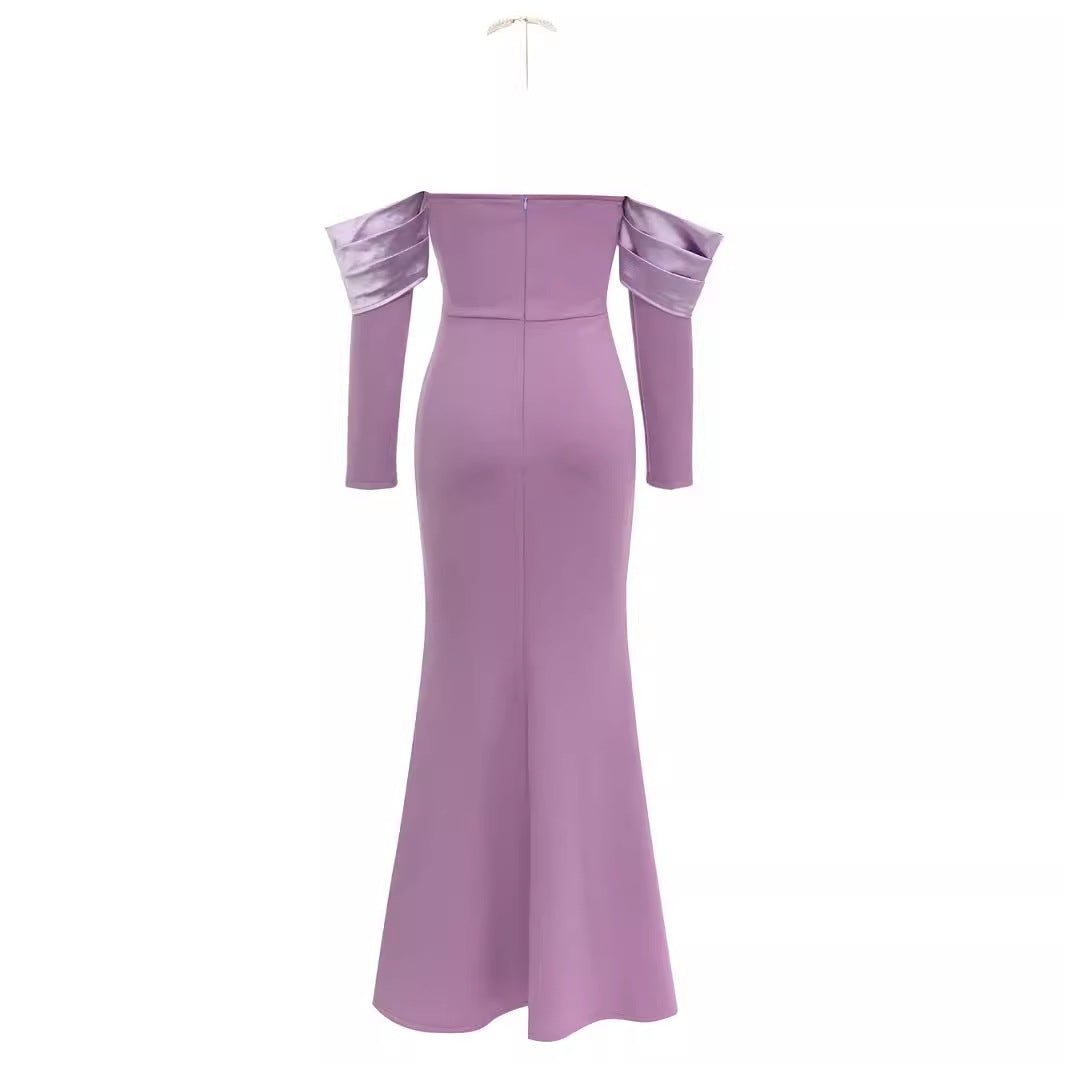 Women's Elegant Evening Dress with Asymmetrical Strap and Chic Slit