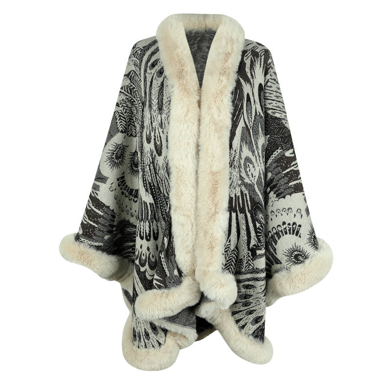 Women's luxurious poncho with decorative fleece thermal protection