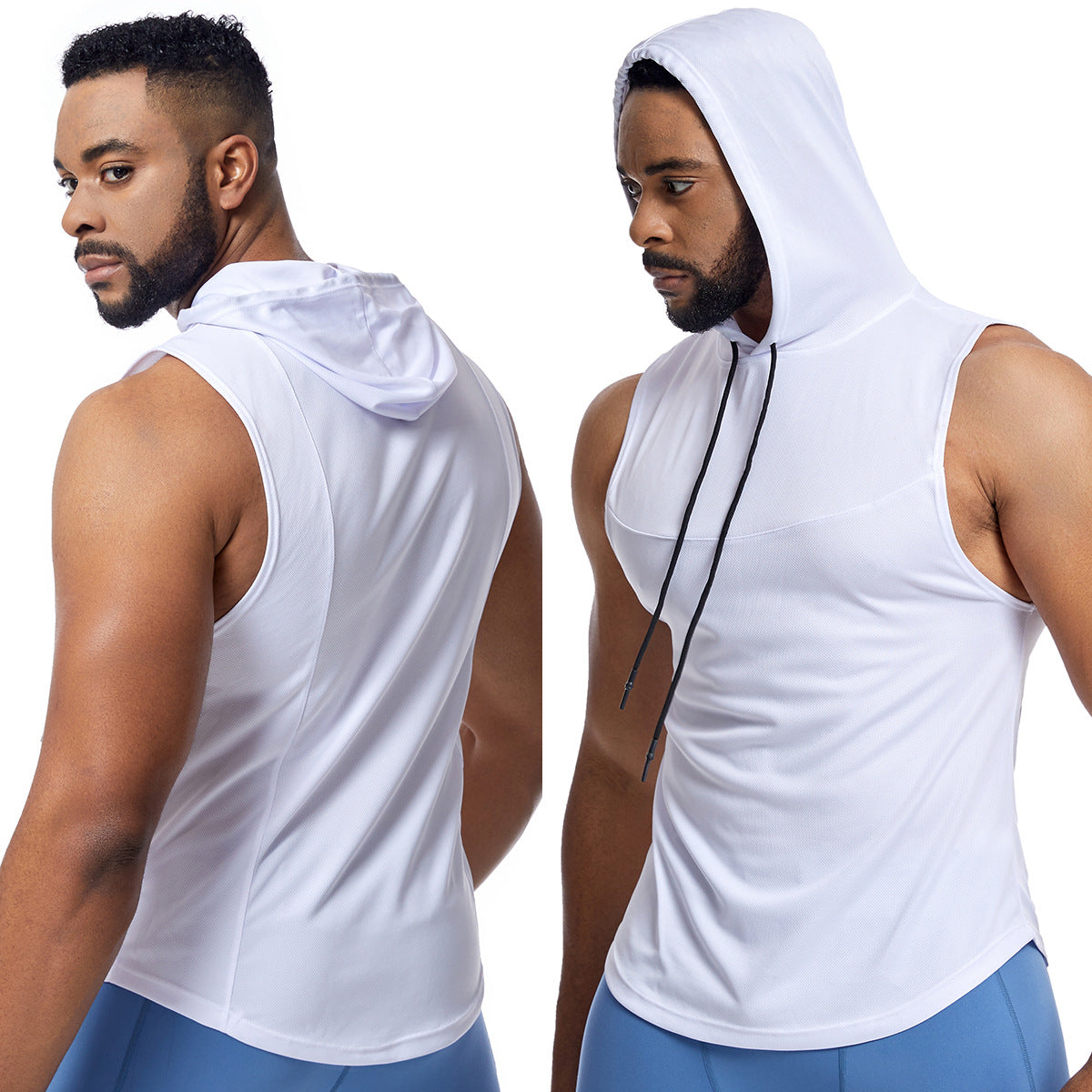 Men's sleeveless training top with hood and breathable technology