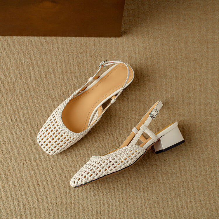 Women's Slingback Sandals with Braided Design and Elegant Block Heel