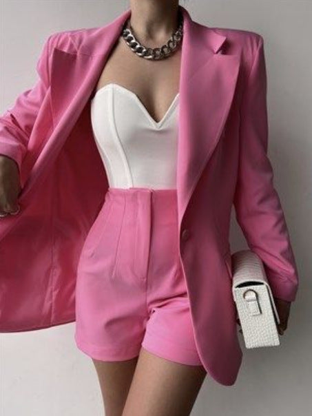 Women's Blazer Suit with Sleeveless Top and Shorts