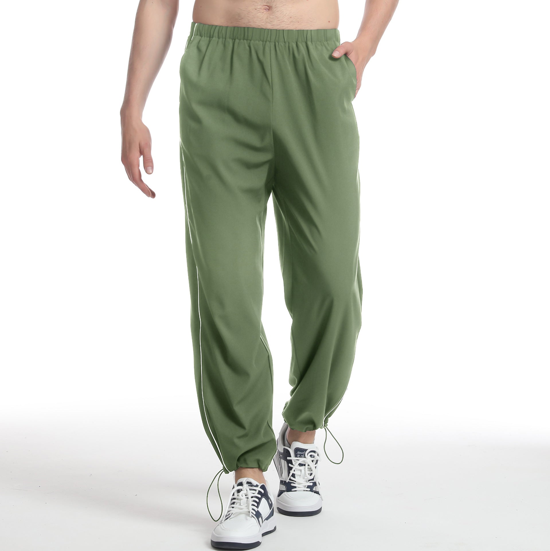 Men's sporty jogging pants with elastic waistband and side zippers