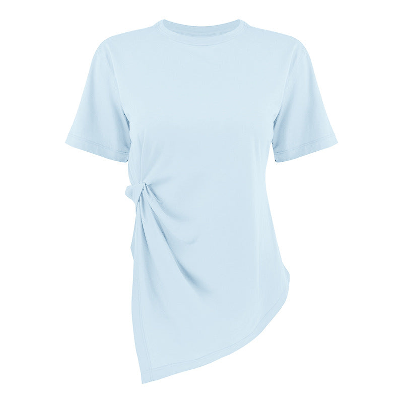 Women's asymmetrical T-shirt with fashionable knot detail