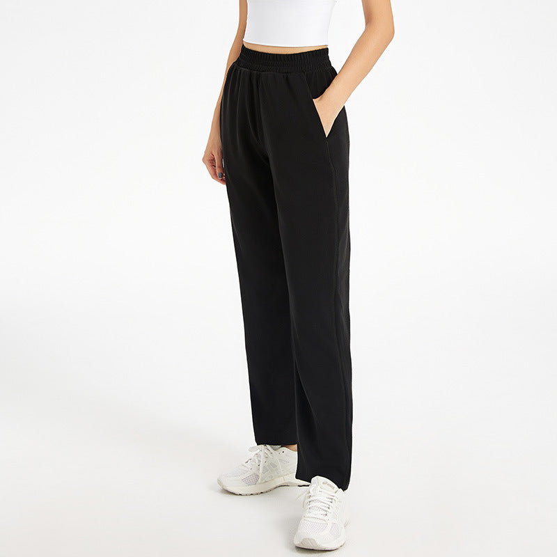 Women's High-Waisted Casual Pants with Elastic Waistband and Side Pockets