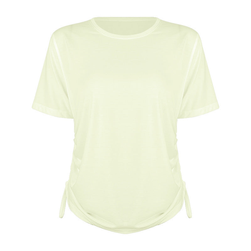 Women's leisure shirt with side tie and moisture-regulating material