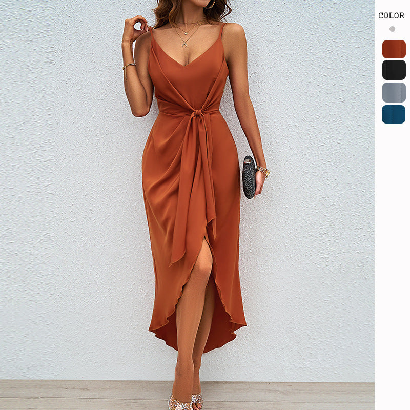 Ladies wrap dress with elegant V-neckline and playful slit