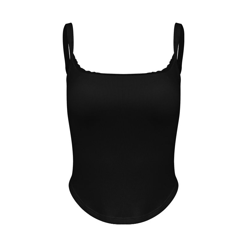 Women's fitted ribbed top with adjustable straps and elastic hem