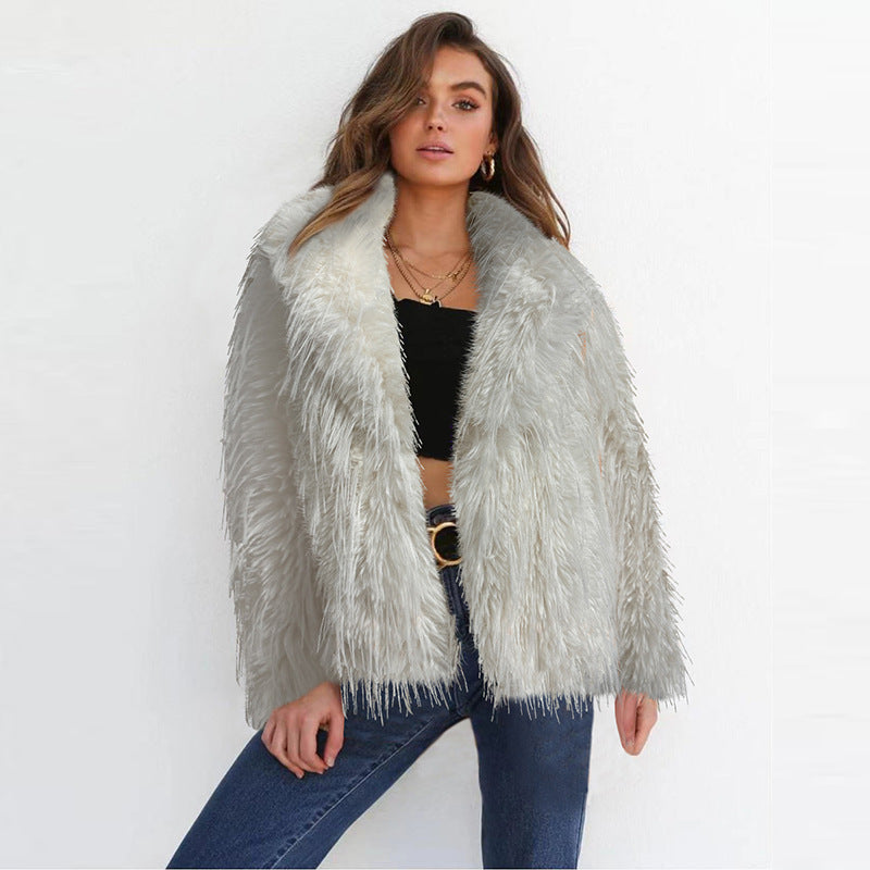 Women's Elegant Faux Fur Blazer with Wide Collar