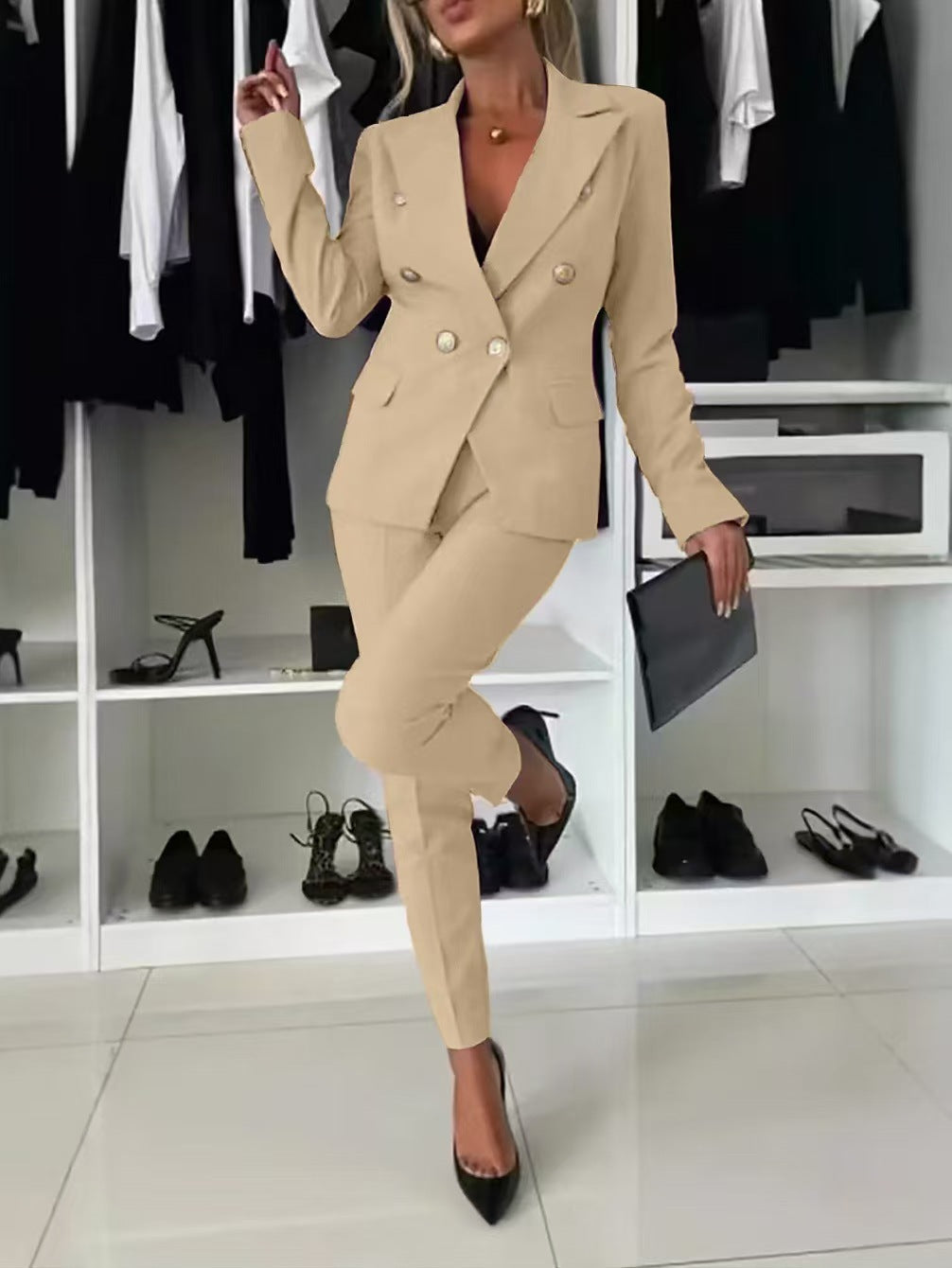 Women's elegant business suit set with double-breasted