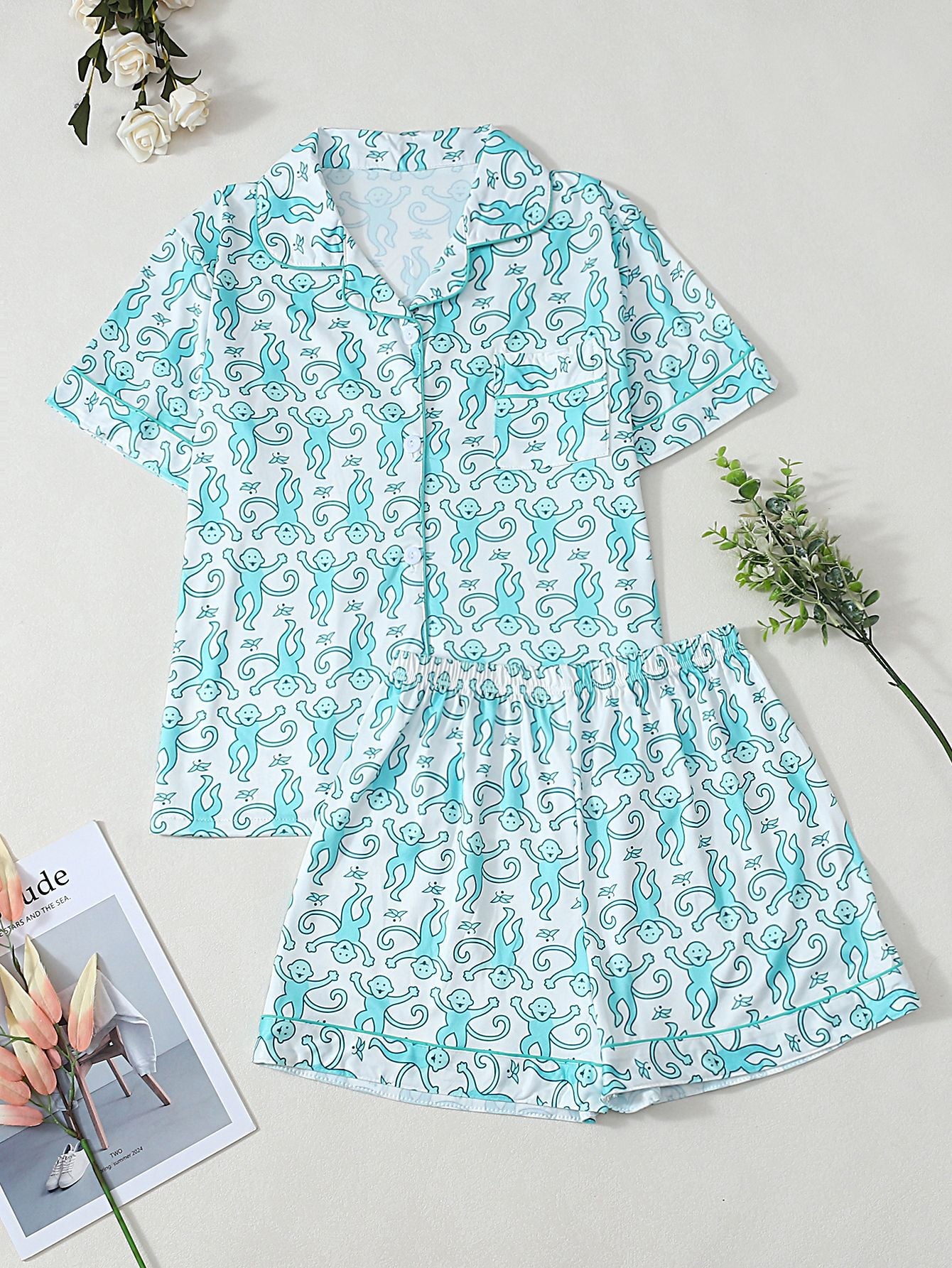 Women's Pajama Set with Playful Animal Pattern