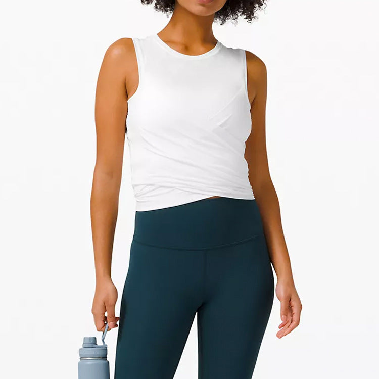 Women's sporty tank top with stylish wrap look and high-functional design