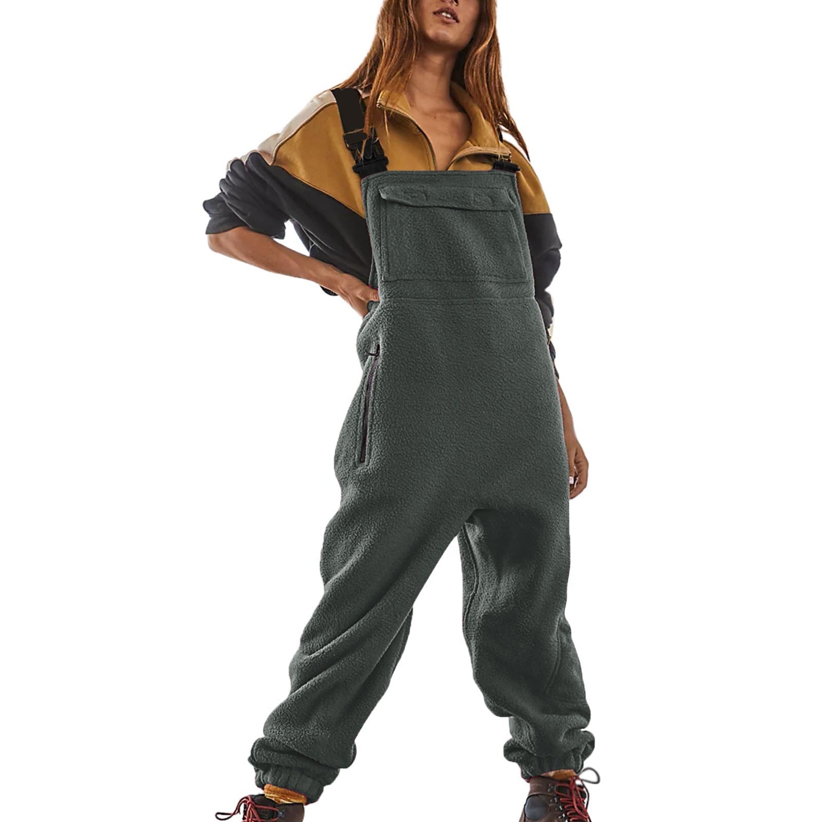Women's Casual Fleece Overalls with Side Pockets