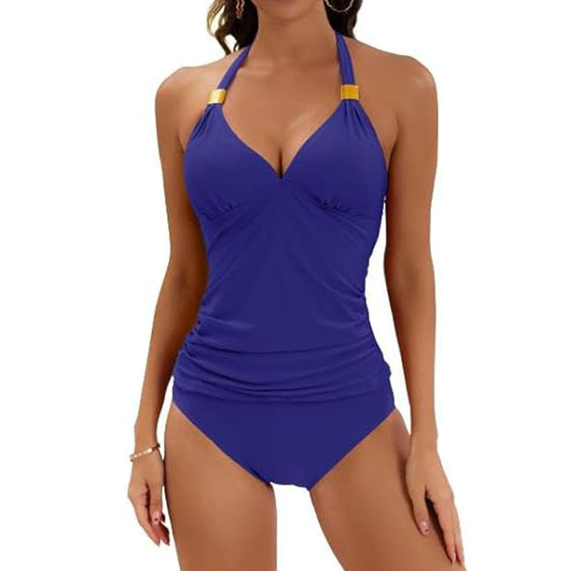 Women's tankini with gathered top and high waistband
