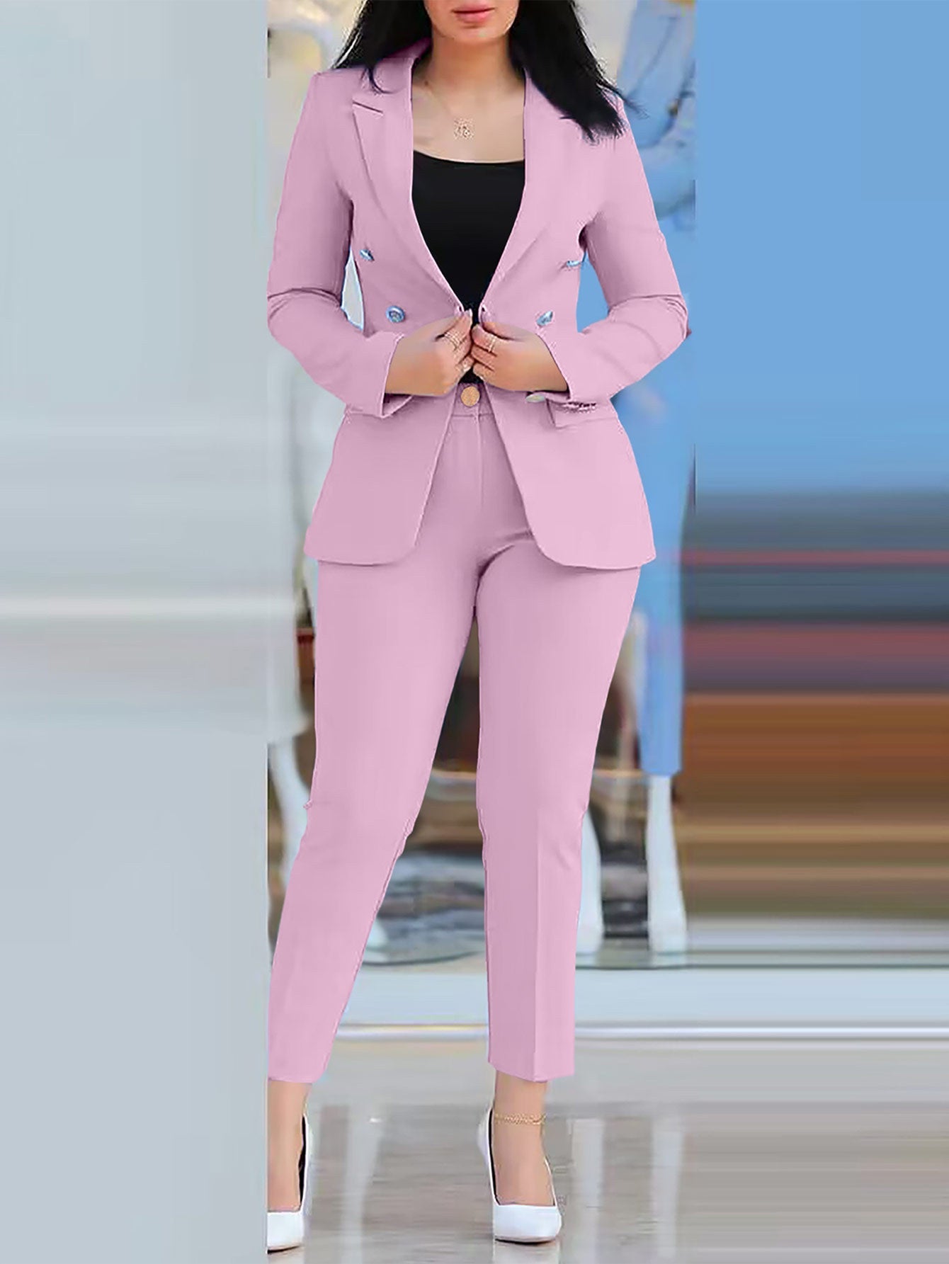 Women’s modern blazer trousers suit with exclusive button details