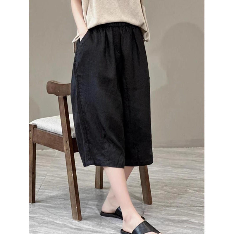 Women Relaxed Fit Linen Culotte Shorts