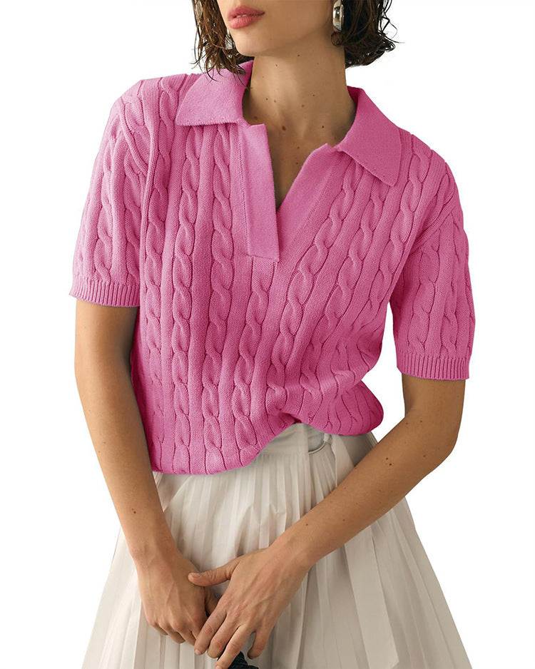 Polo Collar Twist Knit Sweater