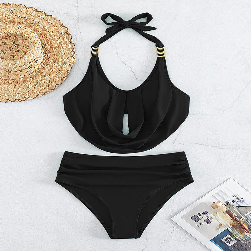 Women Halter-neck gathered one-piece swimsuit