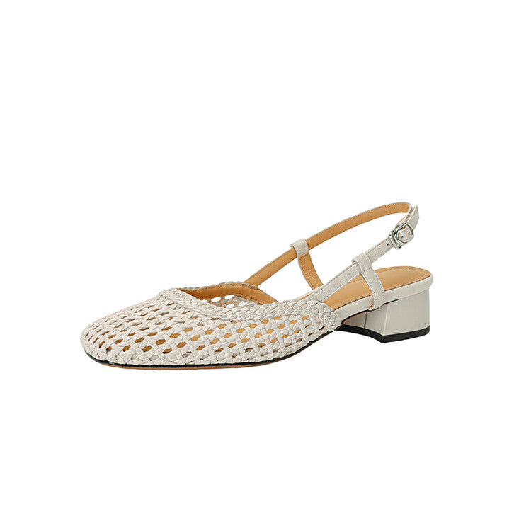 Women's Slingback Sandals with Braided Design and Elegant Block Heel
