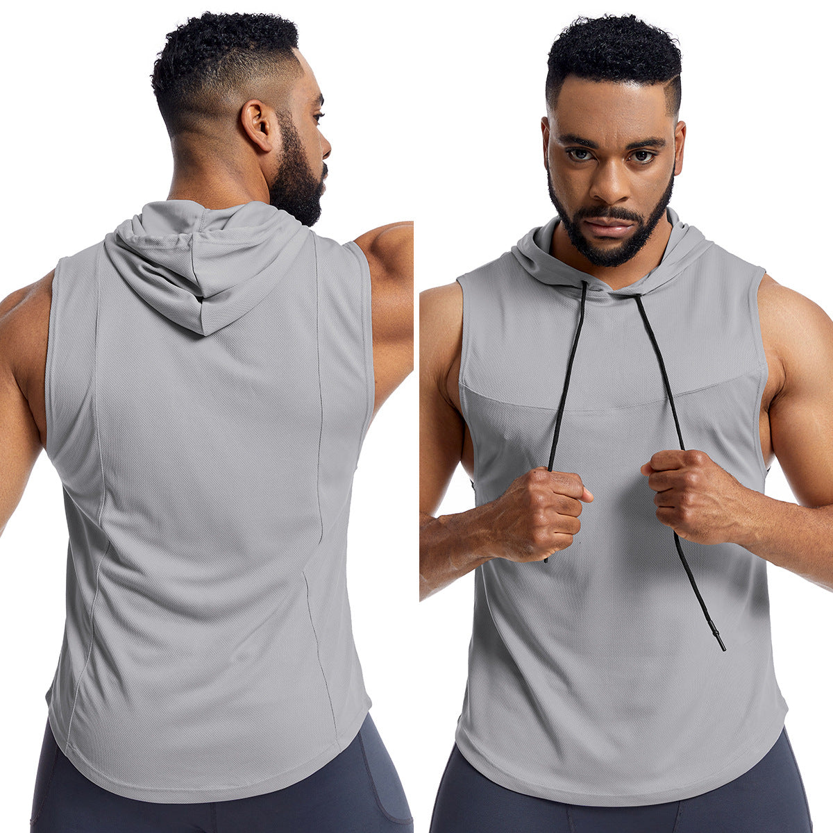 Men's sleeveless training top with hood and breathable technology