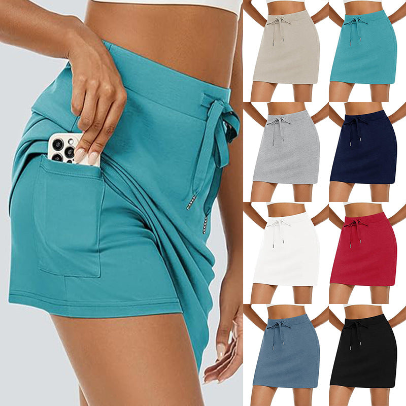 Women's sporty mini skirt with adjustable drawstring and side pockets