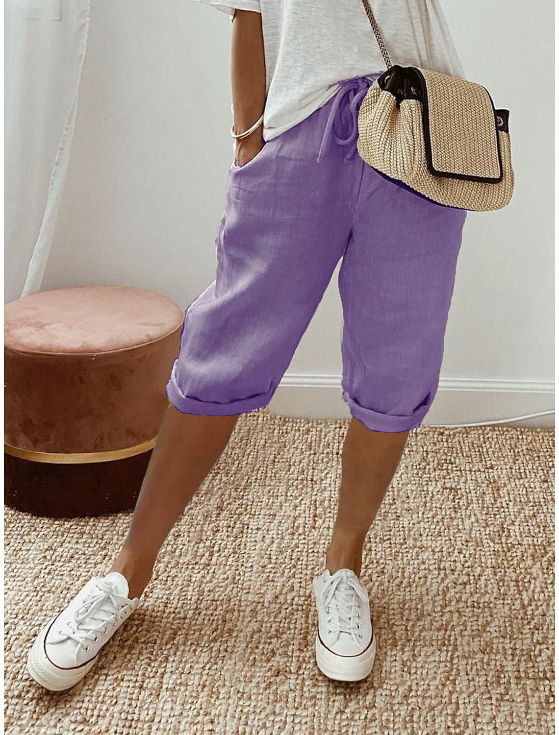 Women's Lightweight Linen Shorts with Elastic Waist
