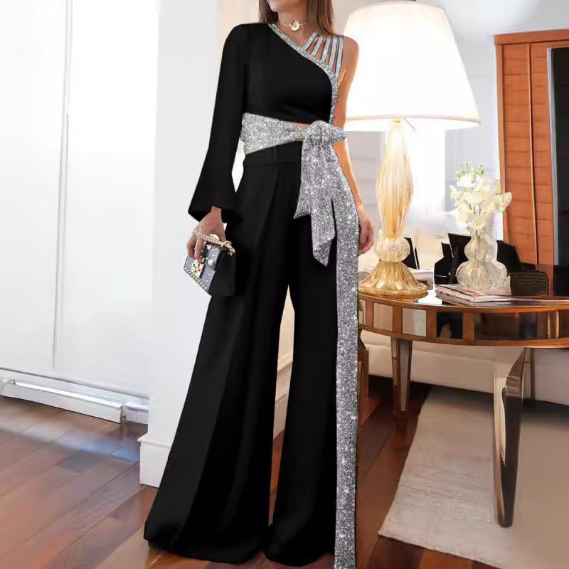 Off-shoulder Wide Leg Pants Set
