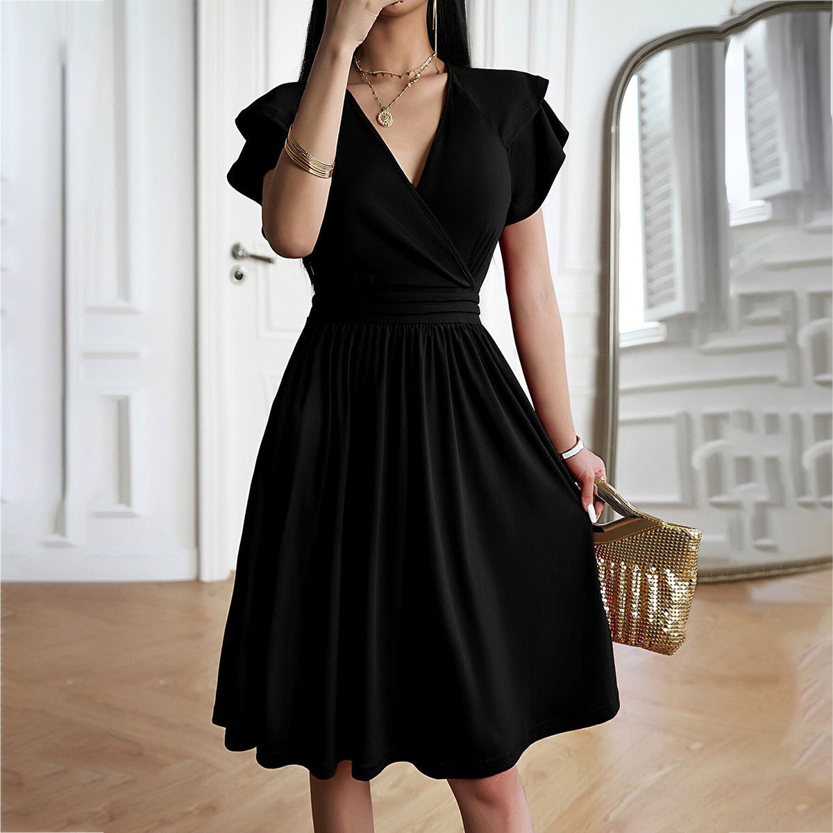 V-Neck Short Sleeve Dress