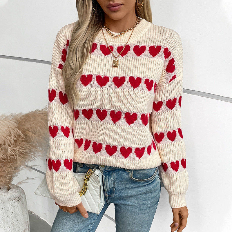 Women's cozy pullover with heart pattern