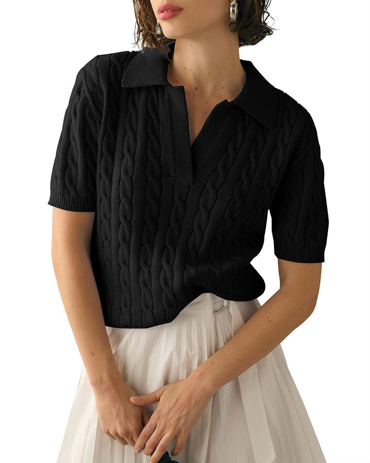Polo Collar Twist Knit Sweater