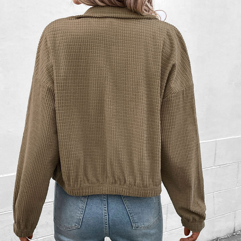 Women's Casual Overshirt Jacket with Light Waffle Pattern and Snap Button Closure