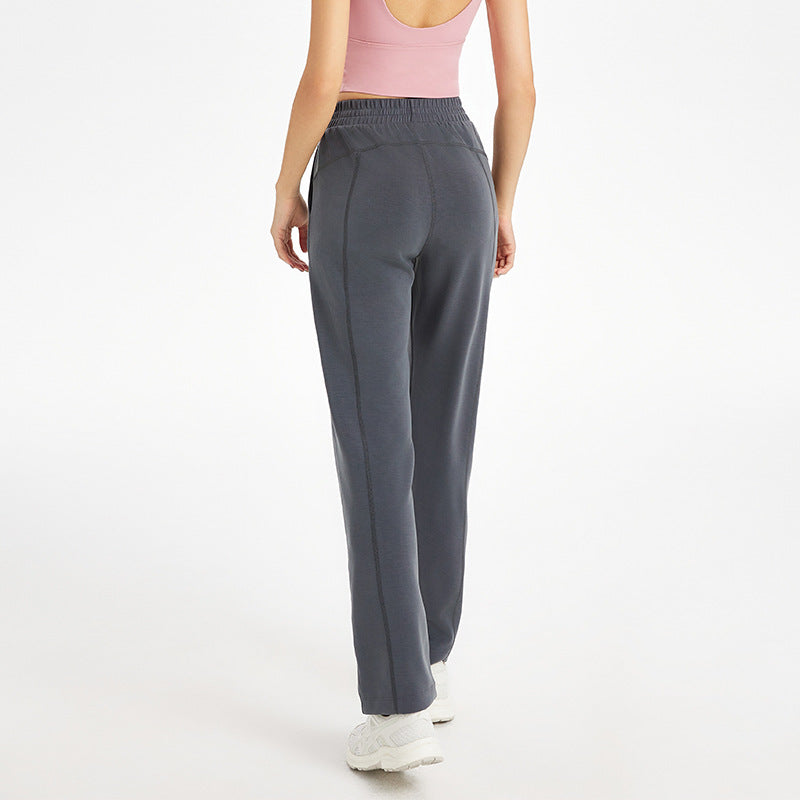 Women's High-Waisted Casual Pants with Elastic Waistband and Side Pockets