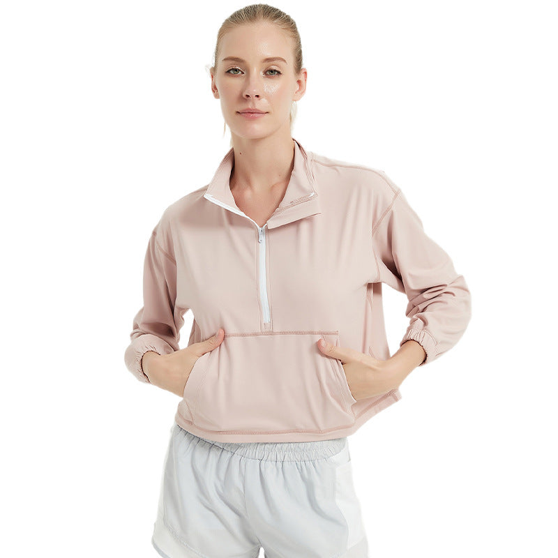 Women's functional top with stand-up collar and innovative zipper
