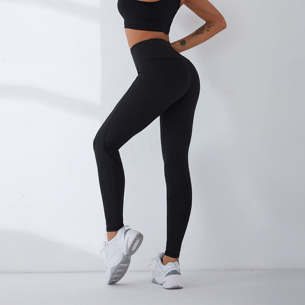 Women's sports leggings with high waistband cut and breathable inserts