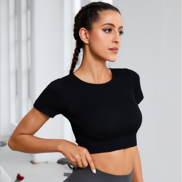 Women's Short Sleeve Textured Workout Crop Top