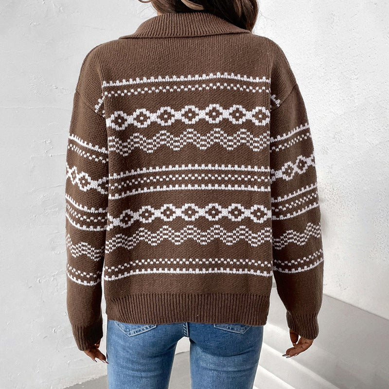 Women's cardigan with brown pattern