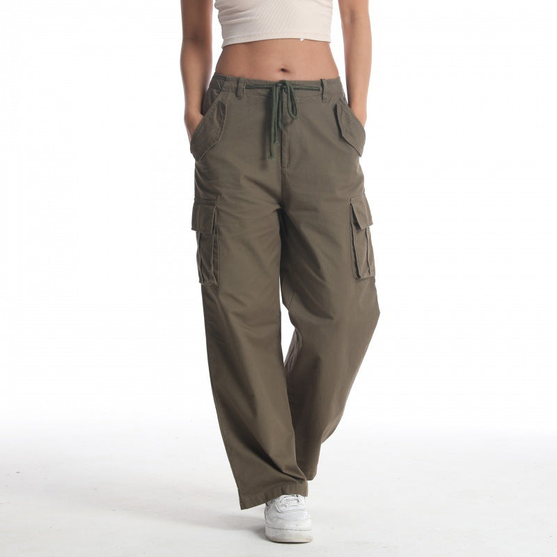 Ladies Casual Cargo Pants with Wide Cut and Numerous Pockets
