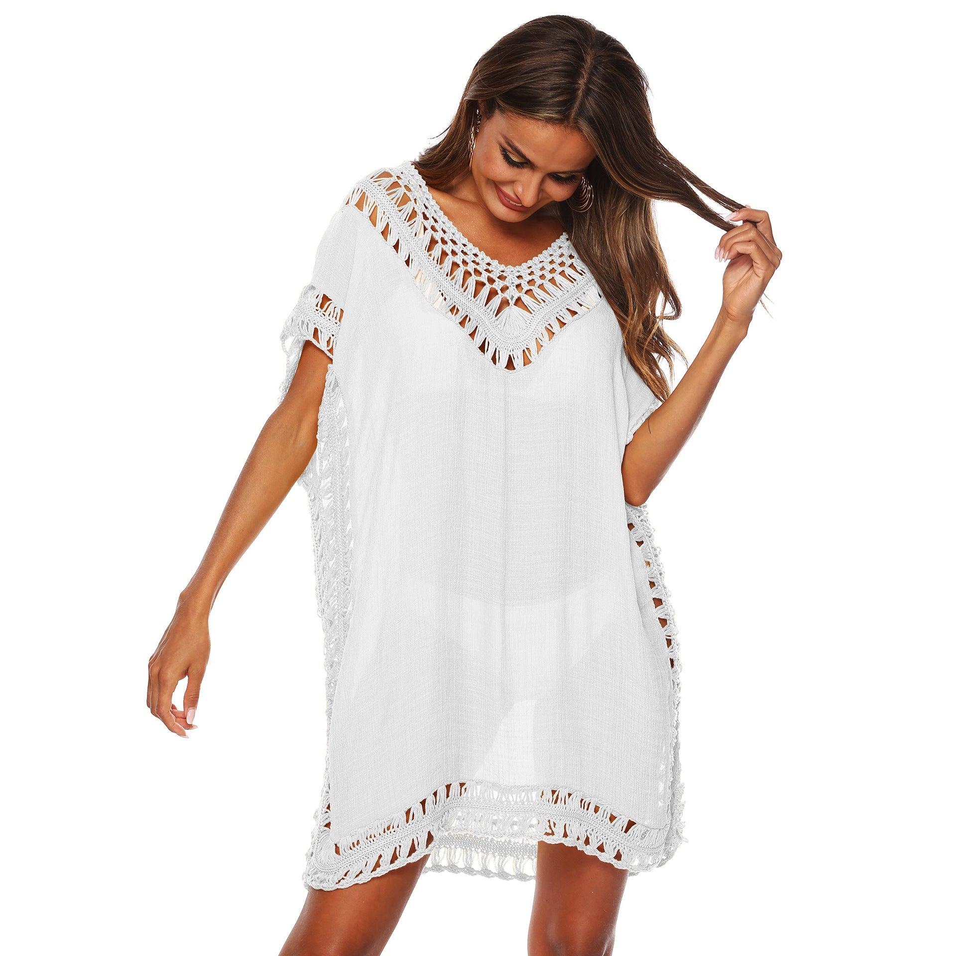 Ladies Beach Tunic with Artistic Crochet Decorations