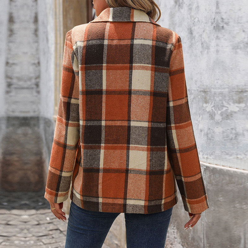 Women's Checked Blazer Jacket in Classic Cut and Warm Material