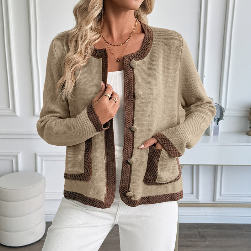 Women's cardigan with decorative button details and practical pockets