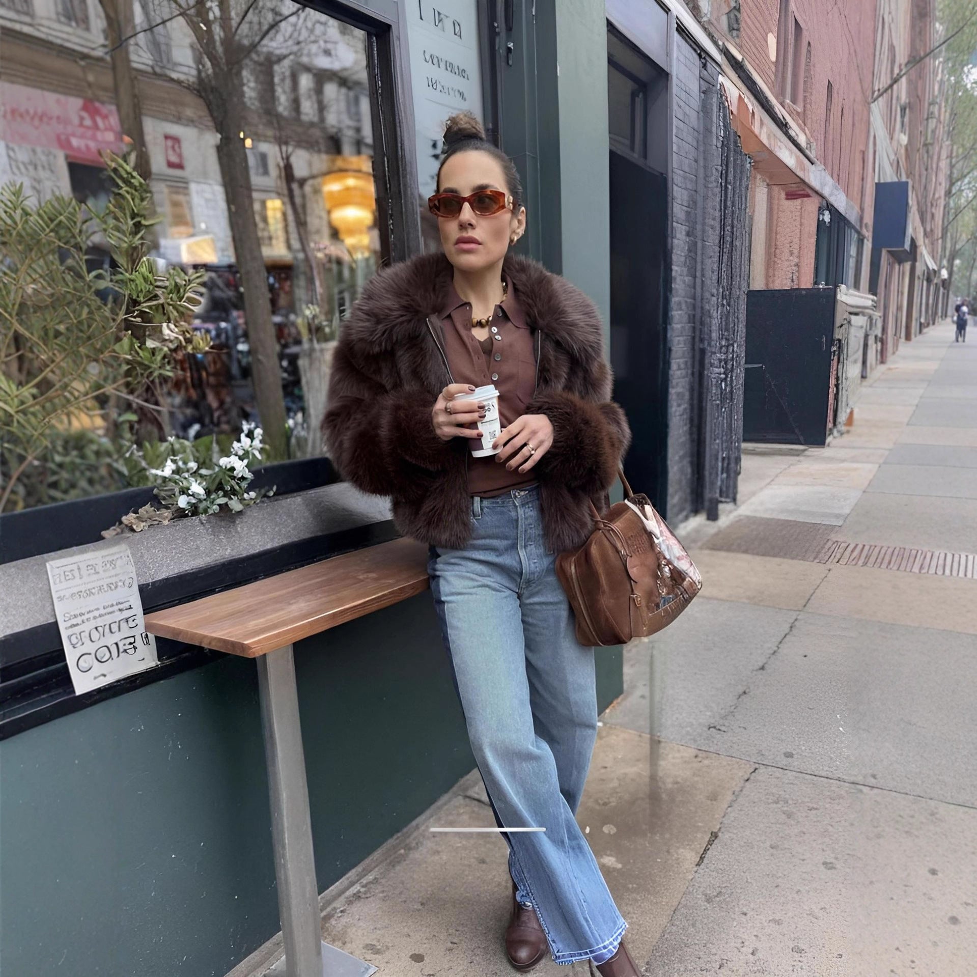 Ladies Fashion Faux Fur Winter Jacket