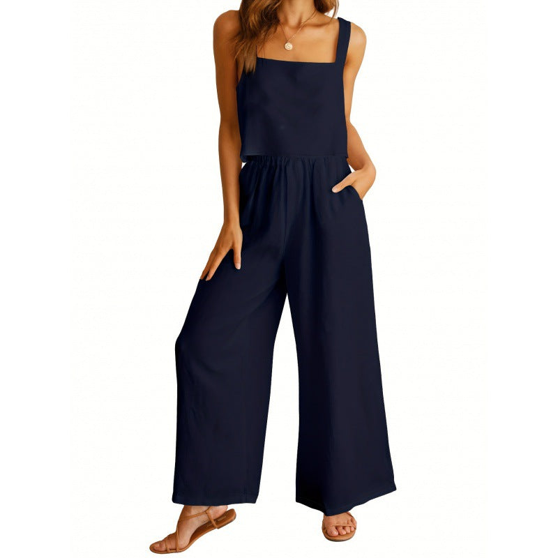 Ladies casual jumpsuit with wide leg and practical pockets