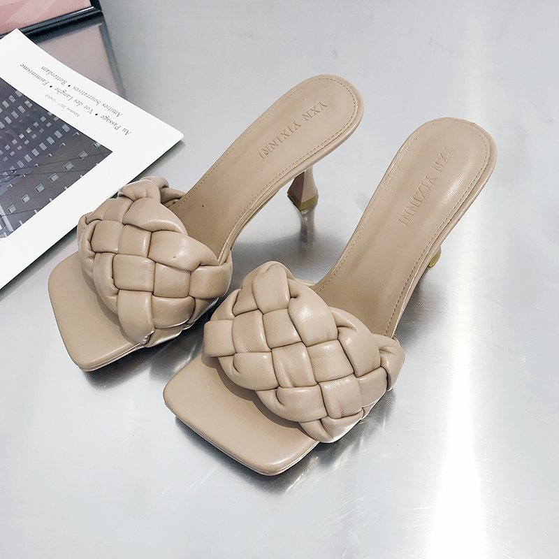 Women High-front Slippers With Braided Upper Material and Elegant Heel W&w