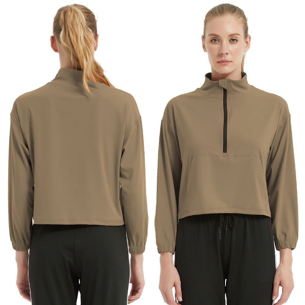Women's functional top with stand-up collar and innovative zipper