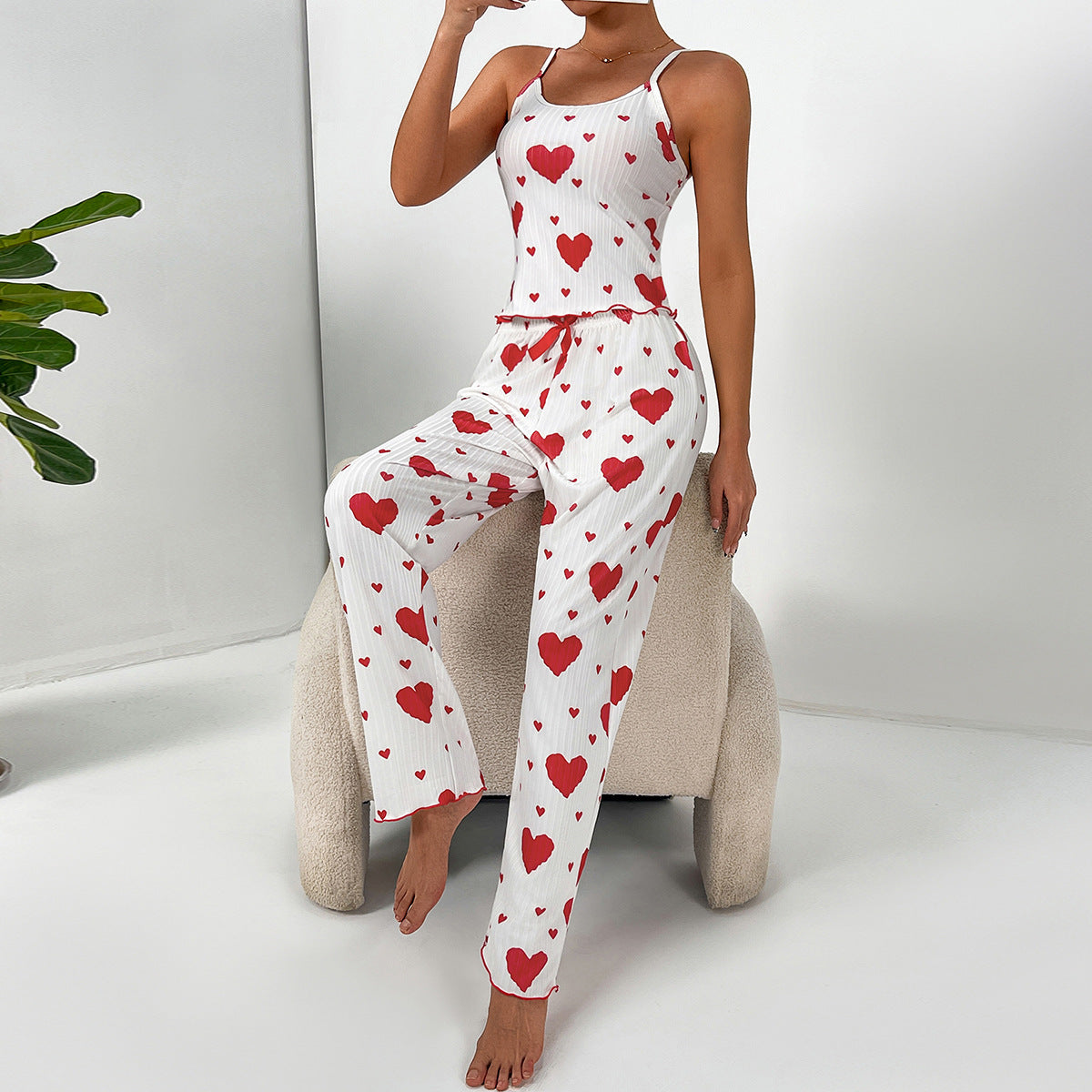 Women's pajama set with playfully textured heart motif