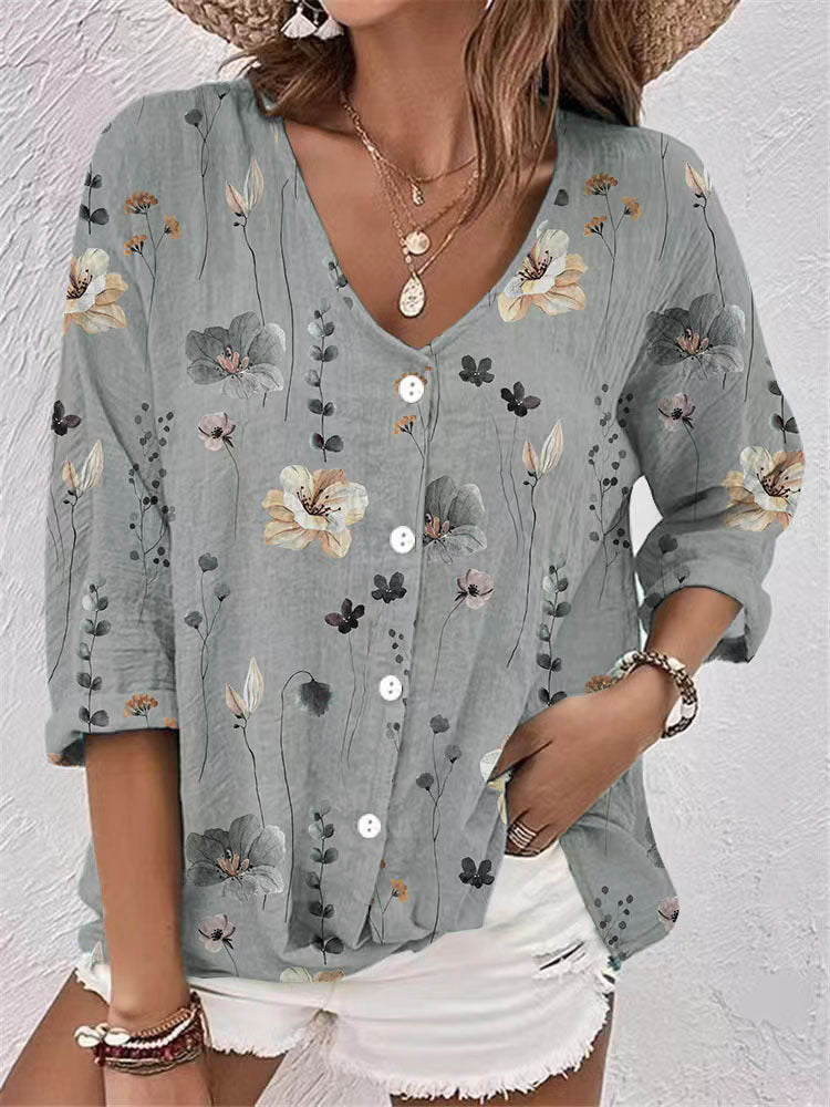 Women's blouse with floral print and modern button design