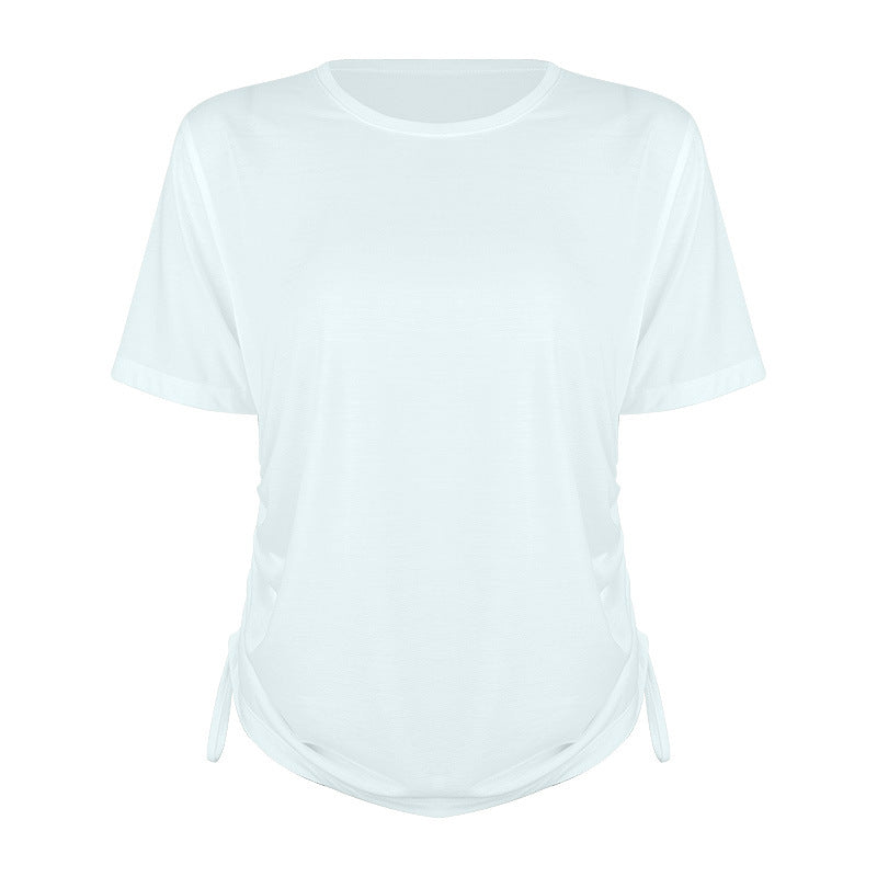 Women's leisure shirt with side tie and moisture-regulating material