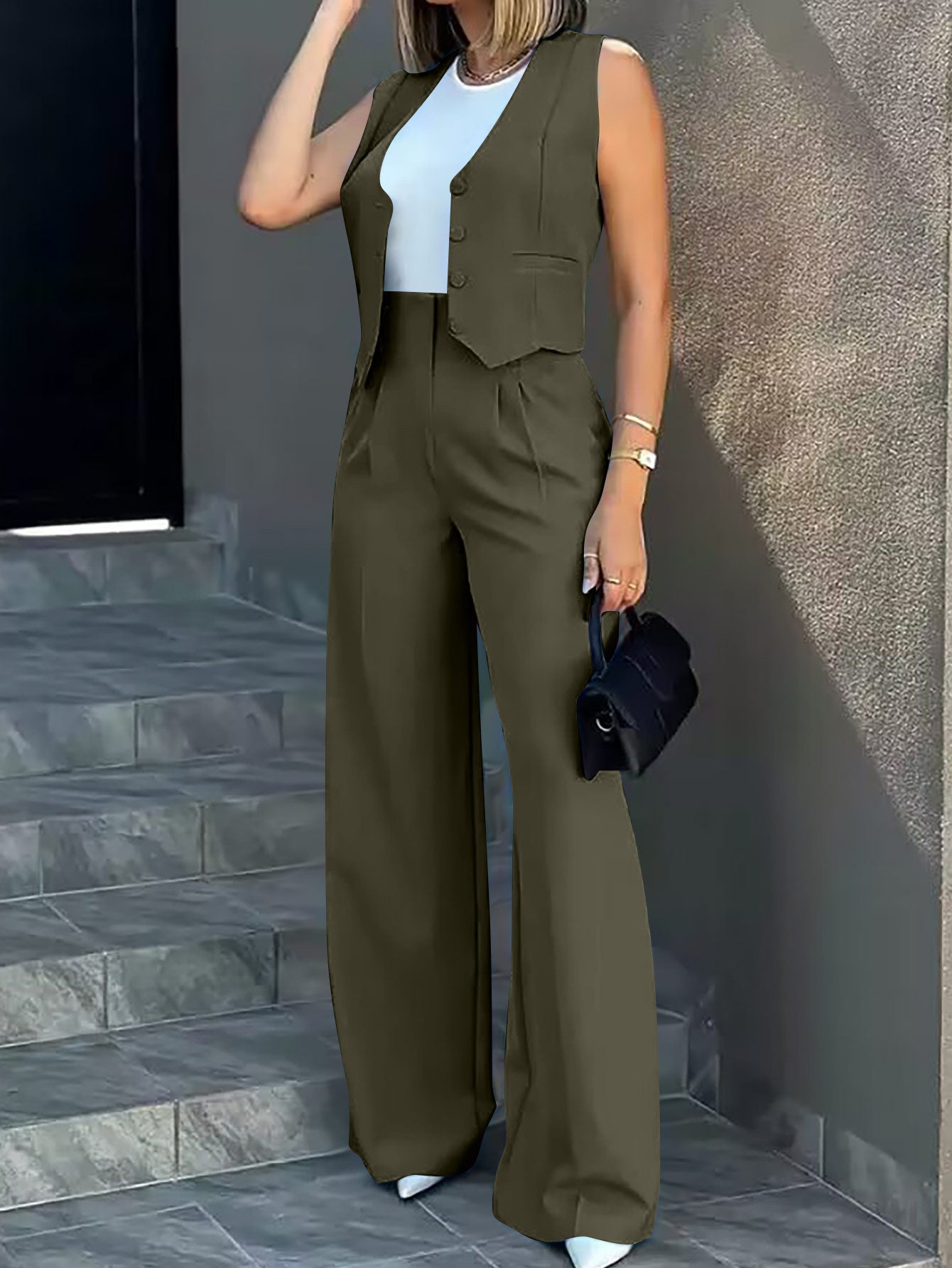 Women's Two-Piece Suit Set with Wide Leg