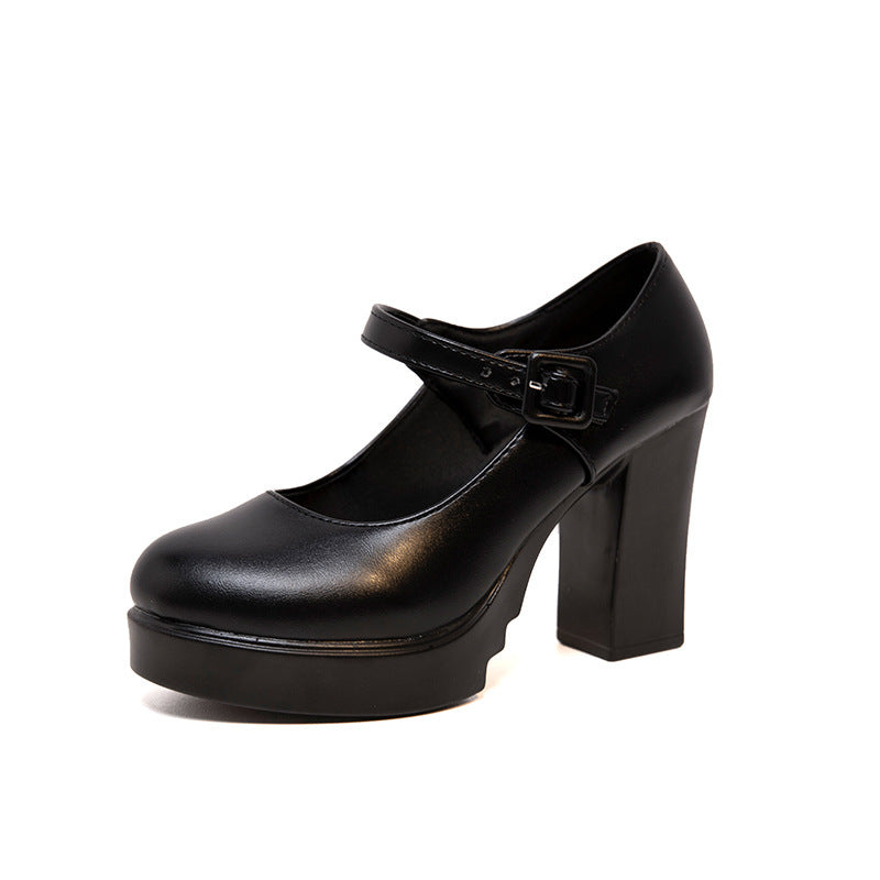 Women's elegant Mary Jane pumps with decorative strap and comfortable block heel