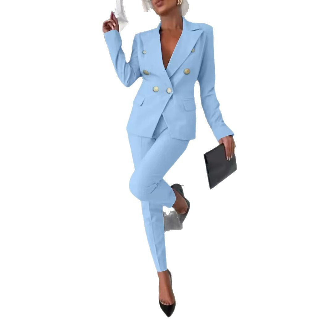 Women's elegant business suit set with double-breasted
