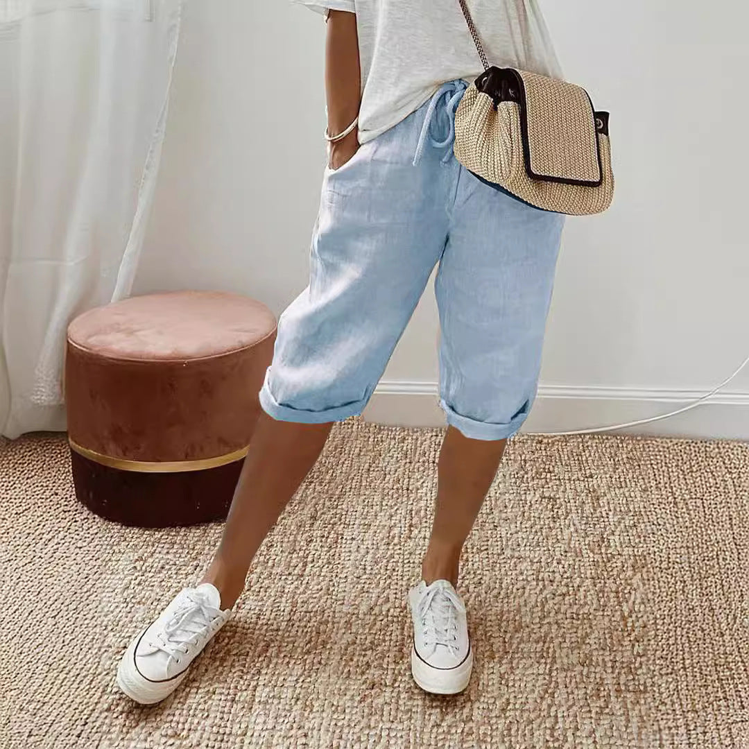 Women's Lightweight Linen Shorts with Elastic Waist